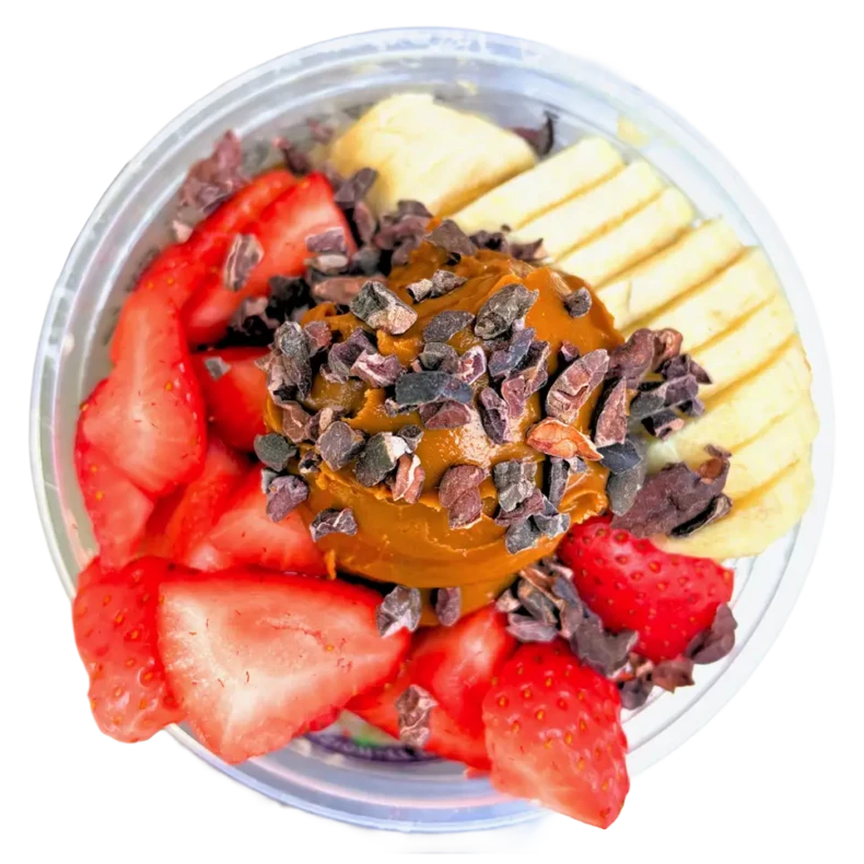 Oatmeal Bowl Number 2 - Oatmeal, Bananas, Strawberries, Biscoff Cookie Butter, Organic Cacao Nibs, & Organic Raw Honey