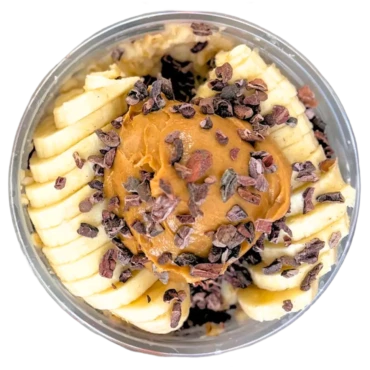 Oatmeal Bowl Number 3 - Oatmeal, Chocolate Protein, Peanut Butter, Bananas, & Organic Cacao Nibs