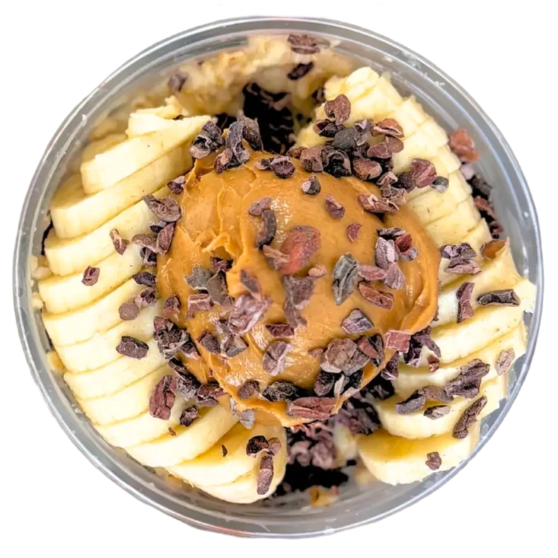Oatmeal Bowl Number 3 - Oatmeal, Chocolate Protein, Peanut Butter, Bananas, & Organic Cacao Nibs